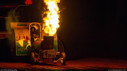 Fire in the Night -- Jet powered pulling tractor lights the burners for a night pull at Southern Thunder in South Carolina