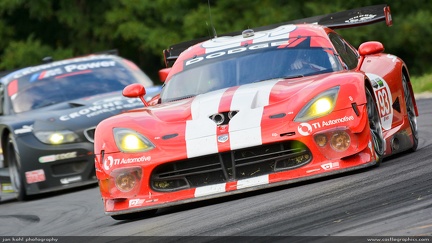 GT Racers -- Dodge Viper and a BMW racing in the IMSA GT series at Virginia International Raceway.