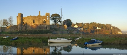 Laugharne Castle Winter Evening -- Laugharne Castell on a very cold December day, the last rays of the sun turning the castle gold.