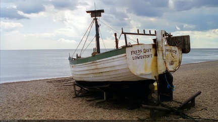 Felixstow Boat -- Boat sits on the beach near Felixstow on the English Channel